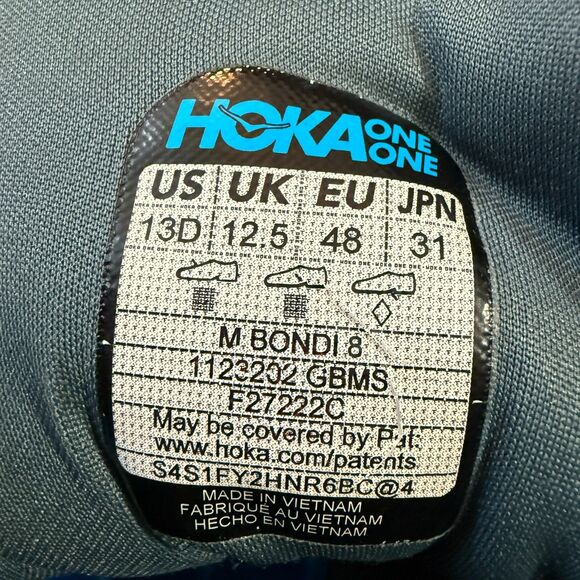 Hoka Bondi 8 Shoes Mens 13 Medium D Blue Yellow Sneakers 1123202 GBMS Cushion - Picture 8 of 8